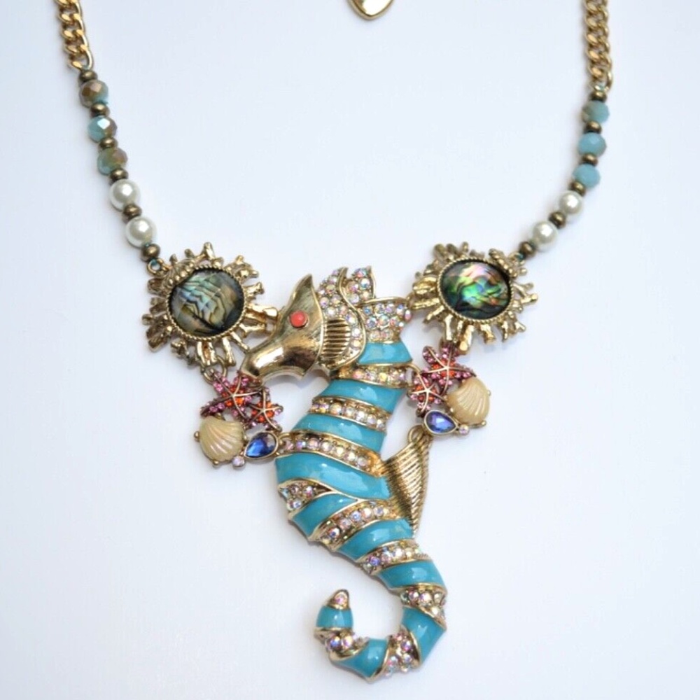 Betsey Johnson And The Sea Seahorse Crystal Star Iridescent Reef Gold Necklace